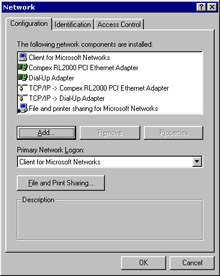  This figure shows the Configuration page of the Network dialog box where you configure the network settings.