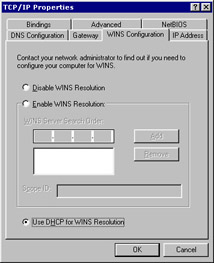  This figure shows the WINS Configuration page that provides you with options to configure the WINS server.