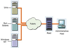  This figure shows multiple host arrays with RAID.