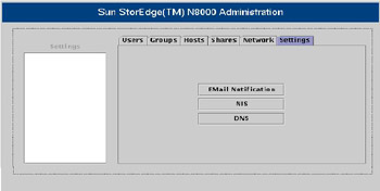  This figure illustrates the N8000 Filer Administration Tool with the Settings pane active.