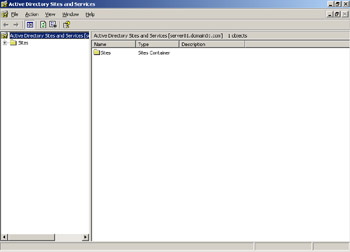  This figure shows the Active Directory sites container that contains the partitions of Active Directory that require immediate access.