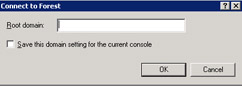  This figure shows the Connect to Forest dialog box, where you can specify the name of the root domain. The root domain is the first domain created in a new forest.