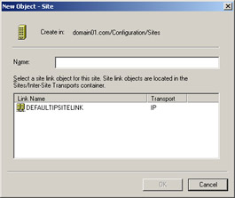  This figure shows the Name text box in the New Object-Site dialog box, where you can enter the name of a new site.