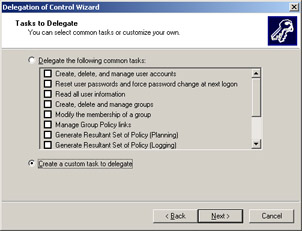  This figure shows the option selected to create a custom task for delegation.