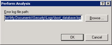  This figure shows the default location of the error log file used for analyzing the imported security template.