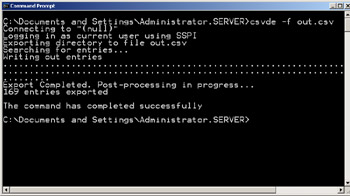  This figure shows Active Directory data stored in the out.csv file.