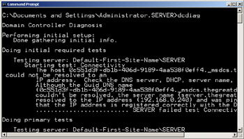  This figure shows the result when you run the dcdiag support tool.