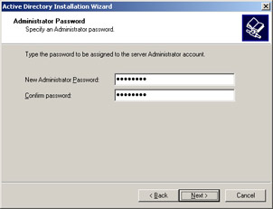  This figure shows the Administrator Password screen that contains two text boxes, New Administrator Password and Confirm password.