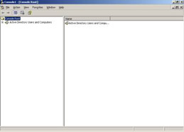  This figure shows the MMC window with the Active Directory Users and Computers tool added.