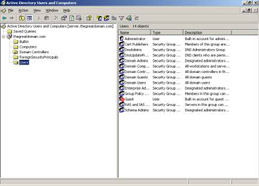  This figure shows the Active Directory Users and Computers console tree, which appears in the left pane of the Active Directory Users and Computers window. The console tree contains the domain node, thegreatdomain.com.