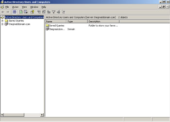  This figure shows the MMC window that contains the thegreatdomain.com node below the Active Directory Users and Computers node.