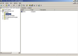  This figure shows the Active Directory Users and Computers window, which contains the computer icon that represents the new computer account, johnm.