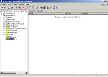  This figure shows the Active Directory Users and Computers window that allows you to edit the name of an organizational unit.