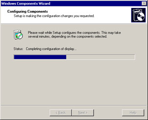  This figure shows that DHCP configuration is in progress. The Completing The Windows Components screen appears when the configuration is completed.