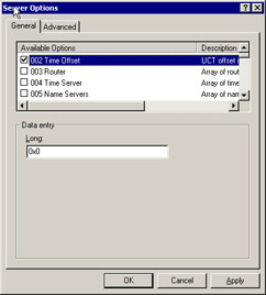  This figure shows the Data entry box that contains the properties of the option you selected from the Available Options list.