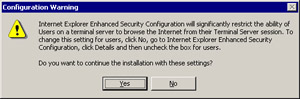  This figure shows a warning message, which warns you to change the browser security settings for specific end users.