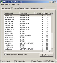  This figure shows a list of processes executed on the computer. You can view a list of processes executed by every end user in the network and can select a particular process, which you want to terminate.