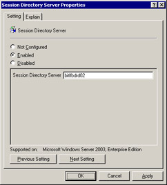  This figure shows the Enabled option selected and the name of the server is provided in Session Director Server field.