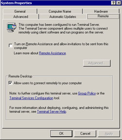  This figure shows that you can also use the Terminal Server tools for configuring Remote Desktop connection.