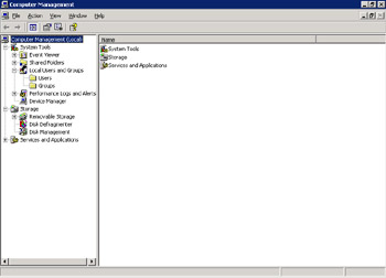  This figure shows two folders, Users and Groups, under the Local Users and Groups folder in the Computer Management Window.