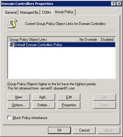  This figure shows the options to manage the group policy objects.