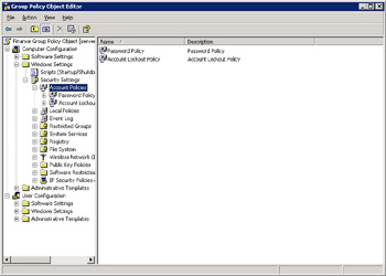  This figure shows the Password Policy and Account Lockout Policy icons under the Account Policies node.