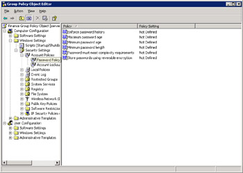  This figure shows the list of policies under Password Policy for configuring Account Policies.