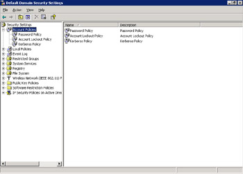  This figure shows the account policies for setting the security policies.