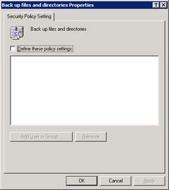  This figure shows the options to configure the backup files and directories policy.