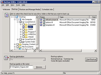  This figure shows the selected files and folders that are being backed up. The checkboxes that appear checked represent the files and folders that are being backed up.