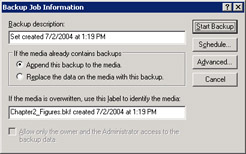  This figure shows the Backup Job Information dialog box that displays the backup information for files, folders, and drives that are being backed up.
