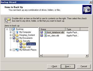  This figure shows the selected files and folders in the Items to Back Up page of the Backup wizard. The checkboxes that appear checked represent the files and folders that are being backed up.