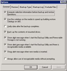  This figure shows the General tab in the Options dialog box. The checkboxes that appear checked represent the default option settings.