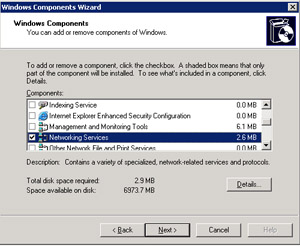 This figure shows the screen where you can add or remove components of Windows Server 2003 operating system.