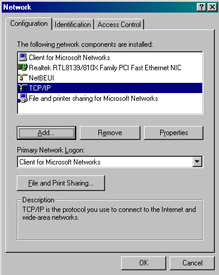  This figure shows the list of various network components that are installed on a computer.