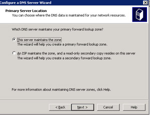  This figure shows the screen that helps you to select the DNS server for maintaining DNS data for the network resources.