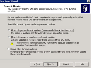  This figure shows the screen where you can specify the types of dynamic updates, such as secure or non-secure.
