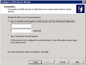  This figure shows the screen where you can specify the IP addresses of the DNS servers, to which the SERVER01 DNS server forwards queries that it cannot answer.