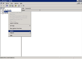  This figure shows the shortcut menu containing the options to configure the DNS server with IP address, 192.168.0.21.