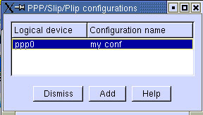 This figure shows the PPP/Slip/Plip configurations window that lets you add a connection shortcut for a computer.