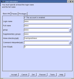 This figure shows the User information window.