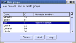 This figure shows the User groups window.