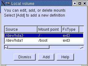 This figure shows the Local volume window. It lets you add, view, or delete local drives that can be accessed from the workstation.