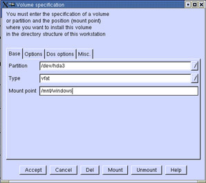 This figure shows the Volume specification window. It lets you add a local drive to the workstation.
