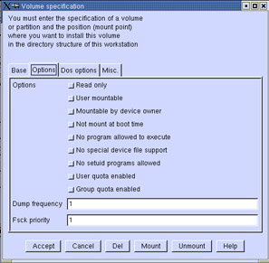 This figure shows the Options tab of the Volume specification window.