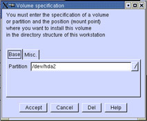 This figure shows the Volume specification window.