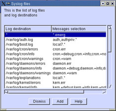 This figure shows the Syslog files Window, which lets you configure system logs.