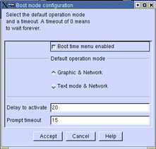 This figure shows the Boot mode configuration window.