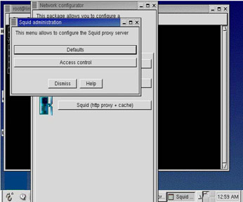  This figure shows the configuration options available in the Squid administration dialog box.